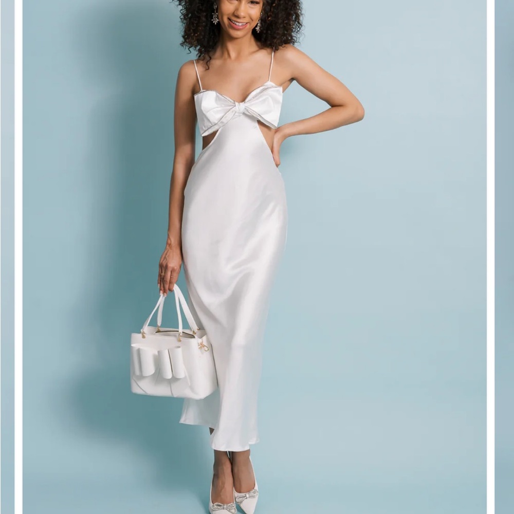 Satin bow maxi dress with side cutouts